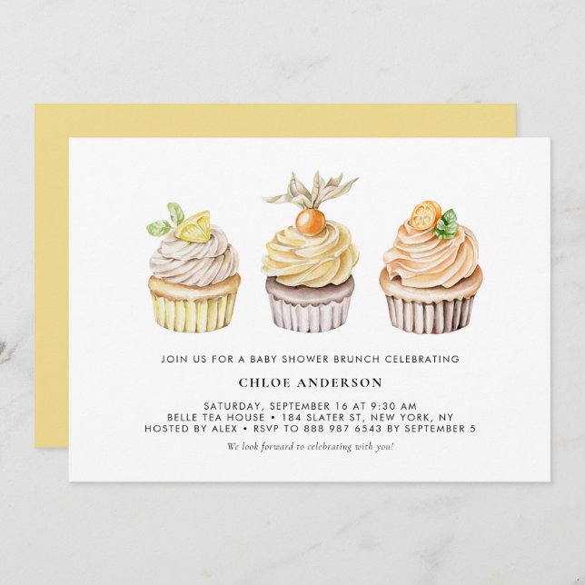 Convites Berry e Citrus Cupcake Brunch (Frente/Verso)