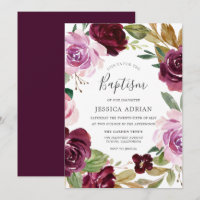 Berry e Lilac Watercolor Baptism Borgonha Profundo