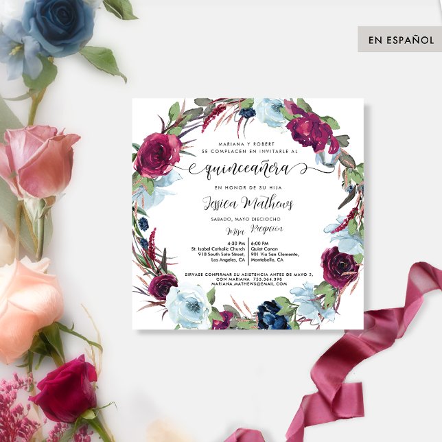 Convites Berry Espanhol, Rua Vermelha Burgundy Quinceañera (Criador carregado)