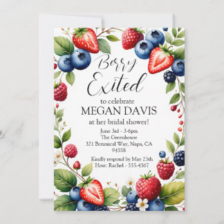 Convites Berry Exited Watercolor Strawberry Bridal Shower