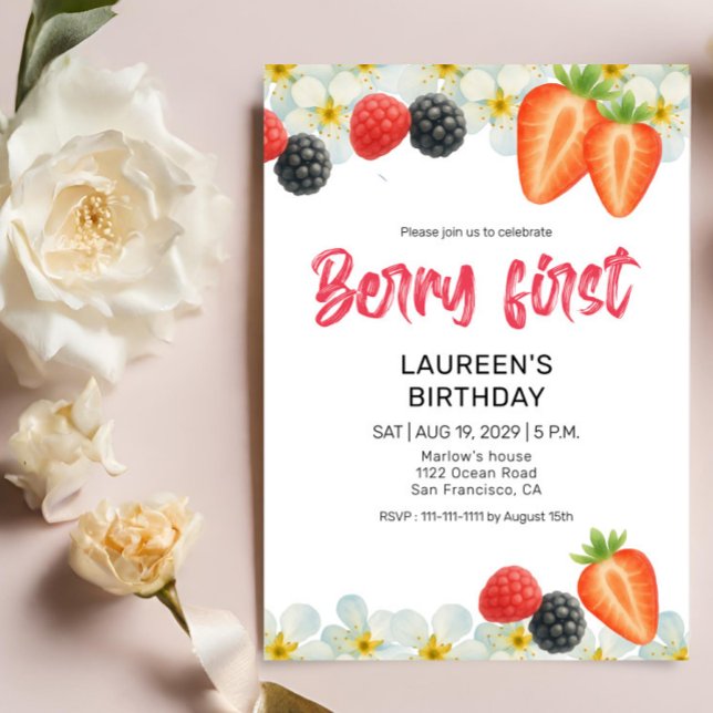 Convites Berry First 1st Birthday Invitation (Criador carregado)