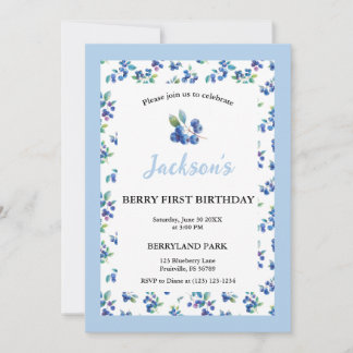 Convites Berry First Birthday Blueberry Gingham Invite