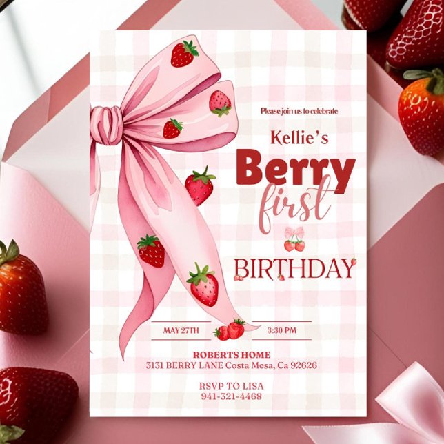 Convites Berry First Birthday Convidam Strawberry Aniversár (Criador carregado)