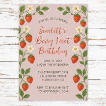 Berry First Birthday Cute Strawberry Floral Rosa