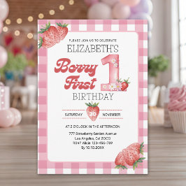 Convites "Berry First Birthday Girl with Strawberry Theme