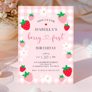 Convites Berry First Birthday Invitation, Editável 1rua Bir