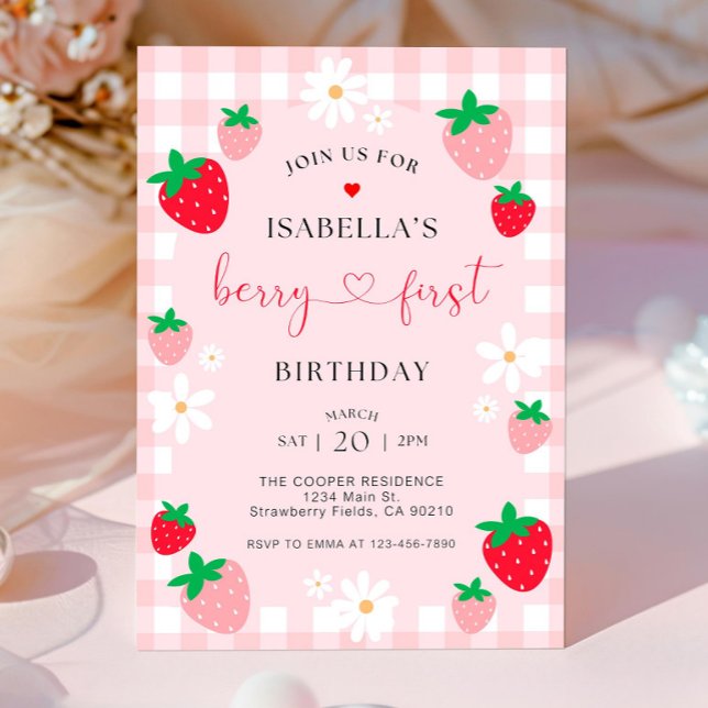 Convites Berry First Birthday Invitation, Editável 1rua Bir (Criador carregado)