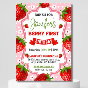 Convites Berry First Birthday Invitation, Editável 1rua Bir