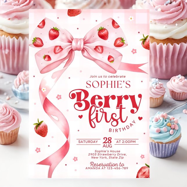 Convites Berry First Birthday Invitation, Strawberry Birthd (Criador carregado)