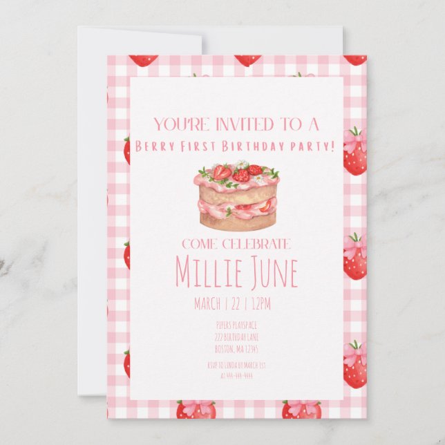 Convites Berry First Birthday Party Invitation (Frente)