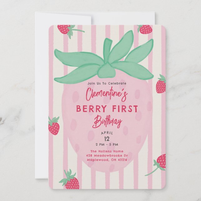 Convites Berry First Birthday Party Invitation (Frente)