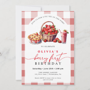 Convites Berry First Birthday picnic gingham