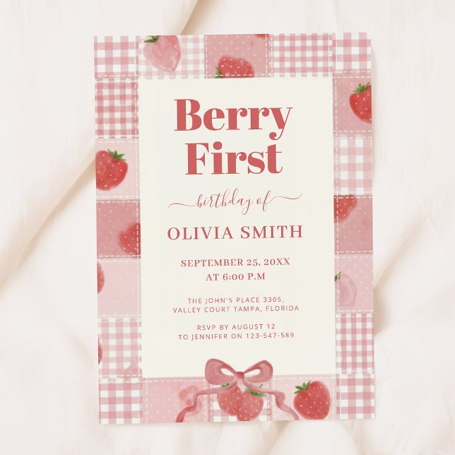 Convites Berry First Birthday Pink Bow 1st Birthday (Criador carregado)