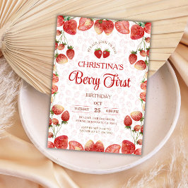 Convites Berry first birthday pink strawberry cute girl