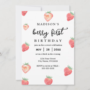 Convites Berry First Birthday primeiro aniversario Pink Str