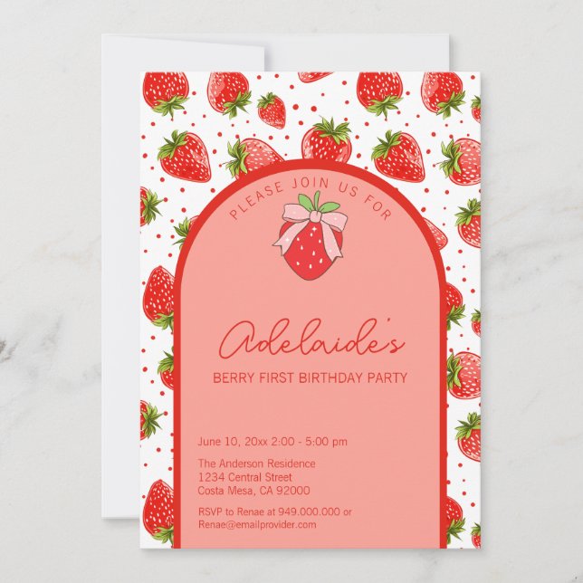 Convites Berry First Birthday primeiro aniversario Strawber (Frente)
