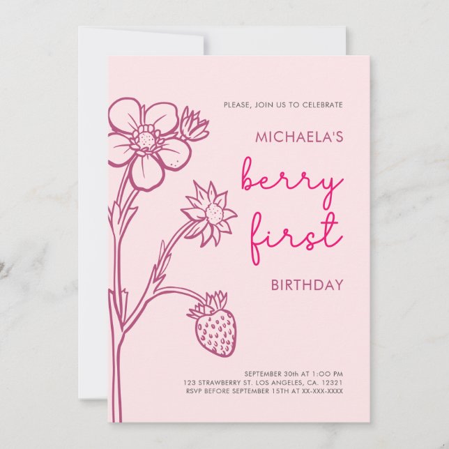 Convites Berry First Birthday primeiro aniversario Strawber (Frente)