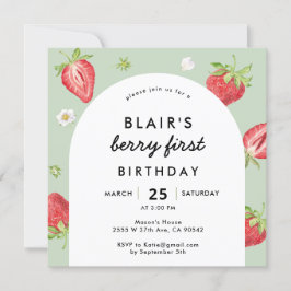 Convites Berry First Birthday Strawberry Arch Square