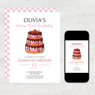 Convites Berry First Birthday Strawberry Cake Birthday