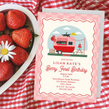 Berry First Birthday Strawberry Checker Camper