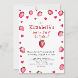 Convites Berry First Birthday Strawberry Foto Personalizada