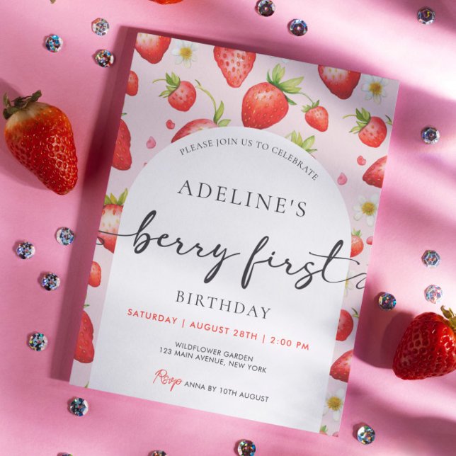 Convites Berry First Birthday Strawberry primeiro aniversar (Girl Berry First Birthday Party Strawberry Invitation )