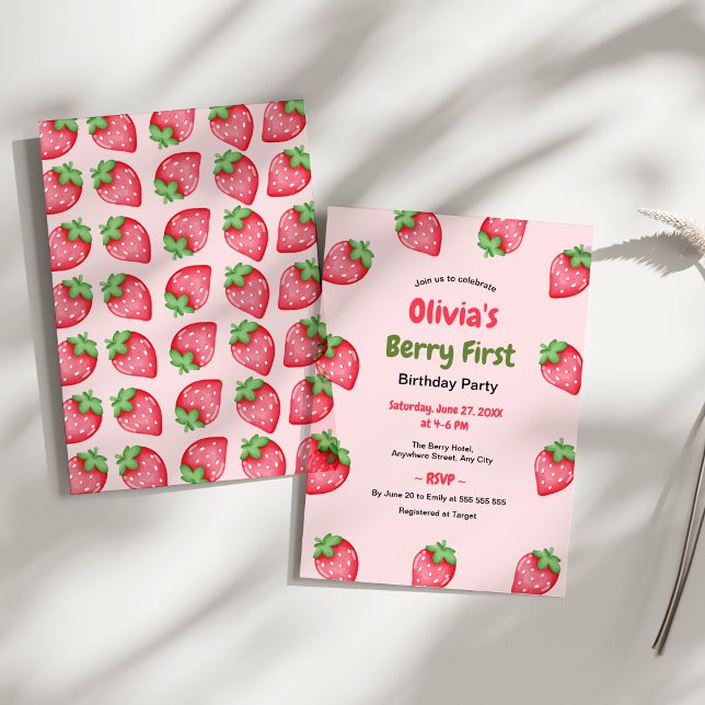 Convites Berry First Birthday Strawberry primeiro aniversar (Berry First Birthday Strawberry 1st Birthday Invitation )