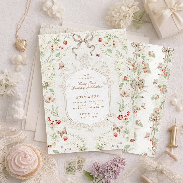 Convites Berry First Birthday Vintage Floral (Criador carregado)