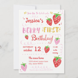 Convites Berry First Birthday Watercolor Strawberry