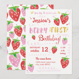 Convites Berry First Birthday Watercolor Strawberry