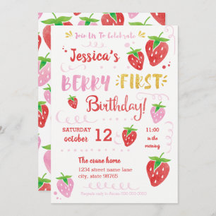 Convites Berry First Birthday Watercolor Strawberry