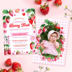 Convites Berry First Birthday Watercolor Strawberry Foto