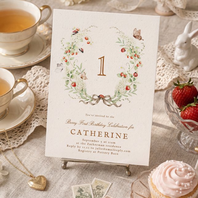 Convites Berry First Birthday Wreath Garden Party (Criador carregado)