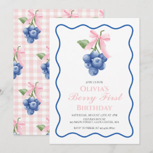 Convites Berry First Blueberry Pink Arco Coquette aniversár
