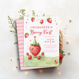Convites Berry First Cute Strawberry Patch 1st Birthday