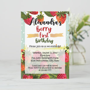 Convites Berry First Festa de aniversário Girls Strawberry