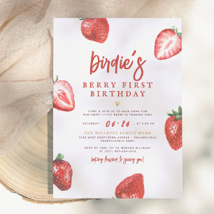 Convites Berry First   Menina Morango Fofa Faz 1 Aniversári