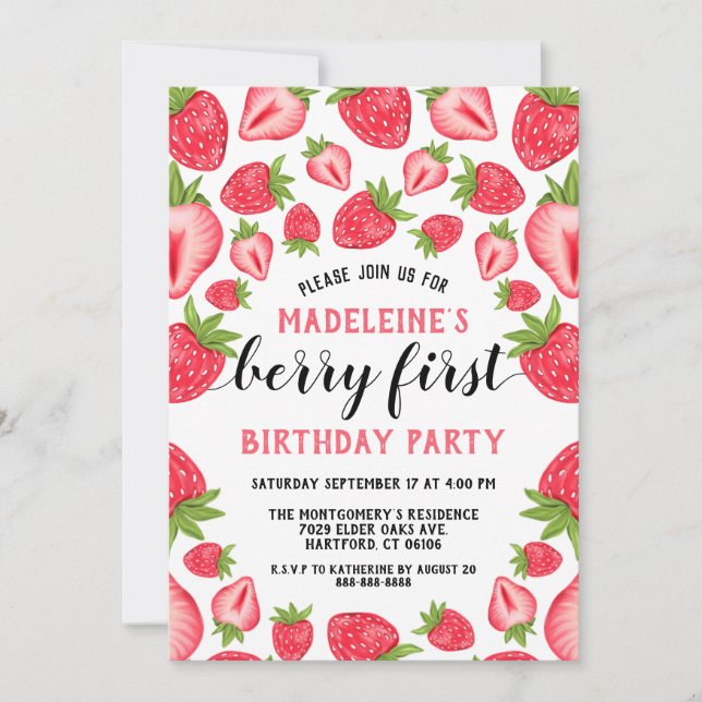 Convites Berry First Party - primeiro aniversario de Morang (Frente)