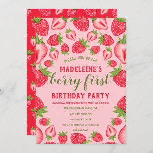 Convites Berry First Pink Strawberry primeiro aniversario P