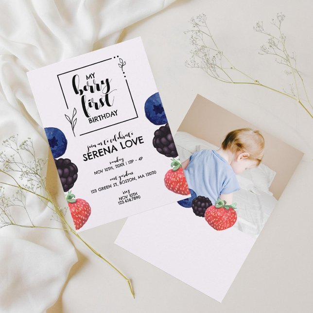 Convites Berry First | PRIMEIRO ANIVERSARIO | Mistura de be (Criador carregado)