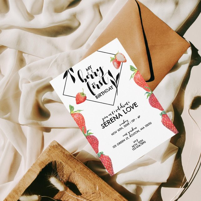 Convites Berry First | PRIMEIRO ANIVERSARIO | Morango | Bra (Criador carregado)