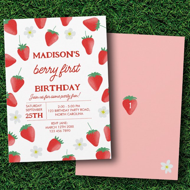 Convites Berry First primeiro aniversario Strawberry Tornin (Berry First 1st Birthday Strawberry Turning One Invitation)