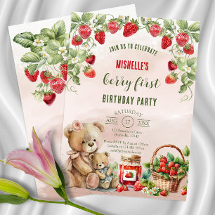 Convites Berry First Strawberry and Bear Birday