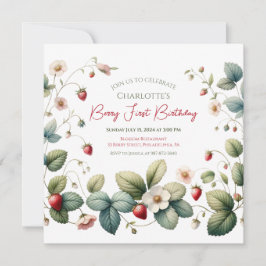 Convites "Berry First" Strawberry Aniversário