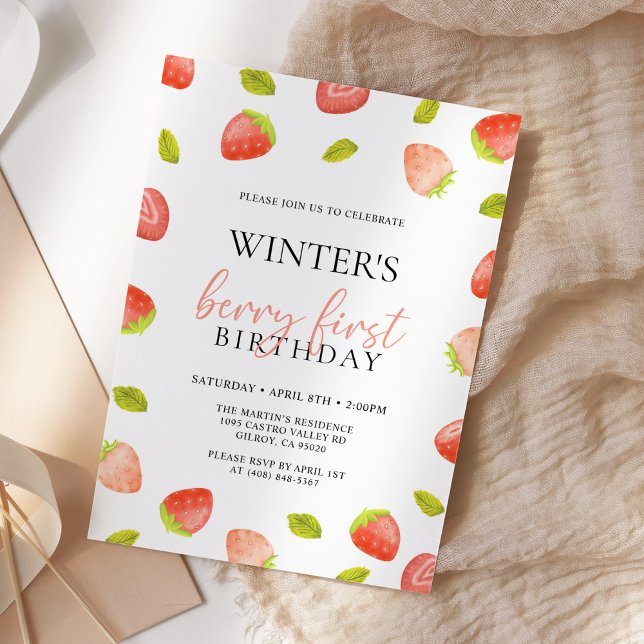 Convites Berry First Strawberry Birthday (Criador carregado)