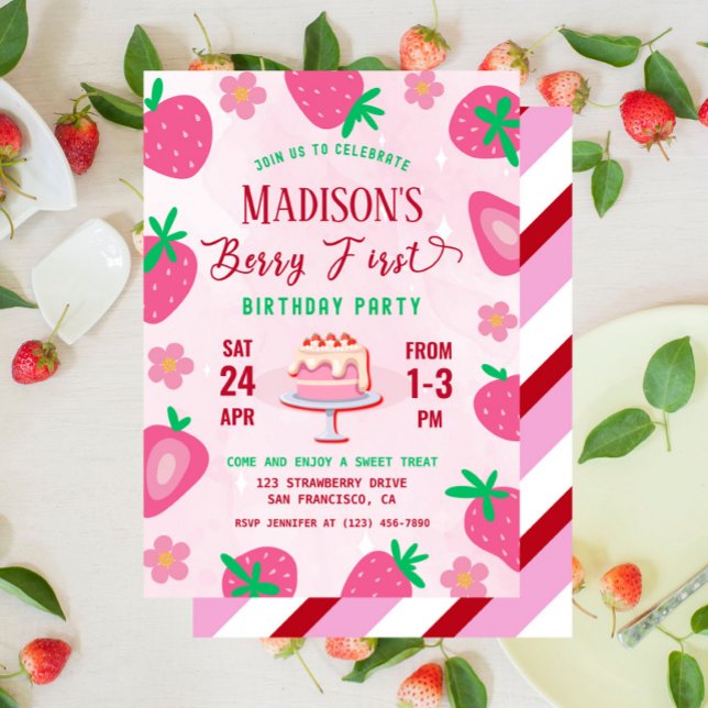 Convites Berry First Strawberry Festa de aniversário (strawberry 1st birthday party invitation)