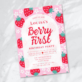 Convites Berry First Strawberry primeiro aniversario