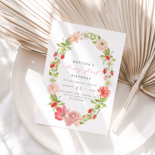 Convites Berry First Strawberry Summer primeiro aniversario (Criador carregado)