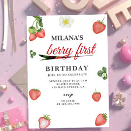 Convites Berry First Watercolor Strawberry primeiro anivers