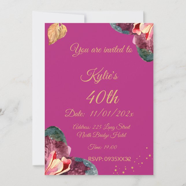 Convites Berry Floral e rosa (Verso)